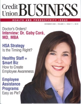 Credit Union Business, November 2008, with Dr. Gaby Cor&aacute; on the cover